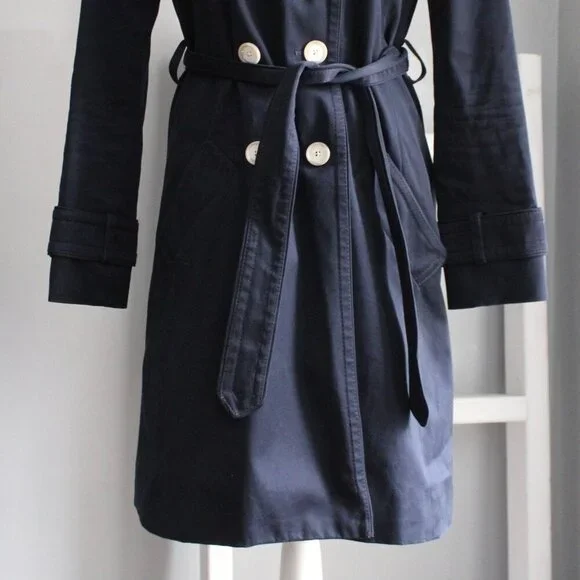 Coach Women's Classic Navy Blue Double Breasted Trench Coat Size XS - Picture 4 of 7
